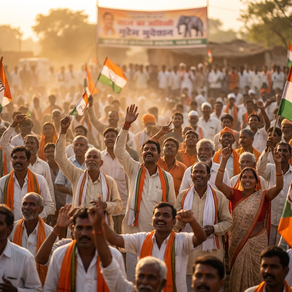 Enthusiastic political crowd at a rally